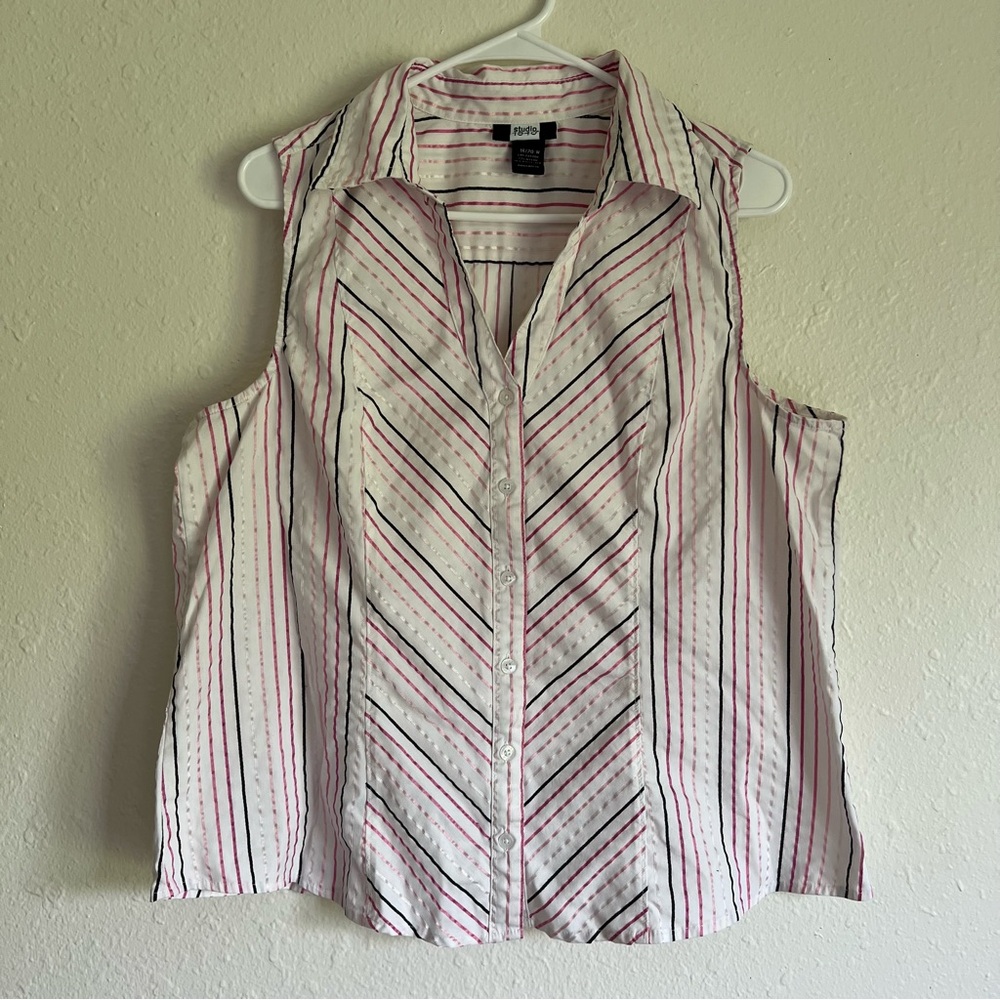 Size 18/20 W Studio 1940 Women’s Stripped Button Sleeveless Blouse - Picture 2 of 5